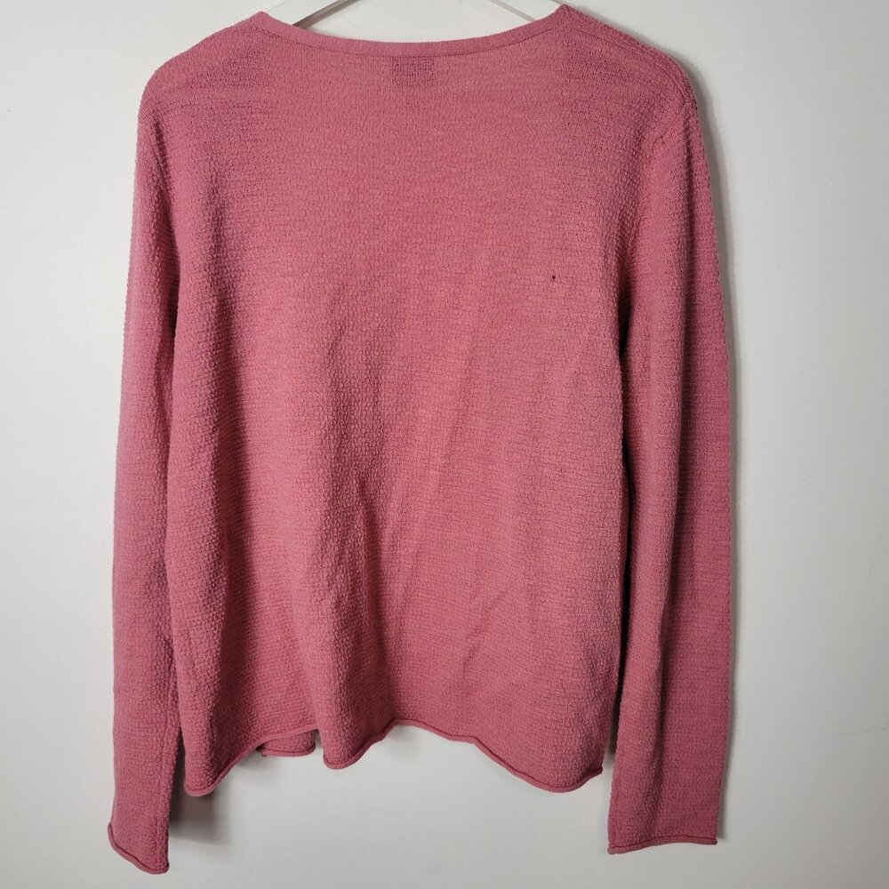 Eileen Fisher Size M 100% Wool Pink Open Front Cardigan Long Sleeves Flaw - Picture 5 of 6